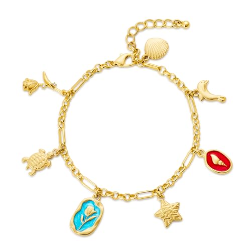 FILMOON Gold Charm Bracelet for Women 14K Gold Boho Adjustable Shell Pendant Bracelet Summer Beach Ocean Statement Bracelets