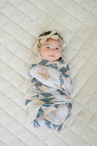 Image of Mebie Baby Patchwork Print Muslin Swaddle, Modern and Neutral Swaddle Blanket for Baby Girl or Boy, Soft Baby Blankets, 0-3 Month, Comfy Wrap, Baby Essentials & Gifts