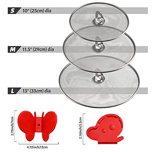 Grease Splatter Screen For Frying Pan, Grease Splatter Guard Oil Splatter Cover With Foldable Knob, Skillet Splatter Shield With 2Pcs Silicone Pot Holder, 10", 11.5", 13”Grease Catcher #TOP4