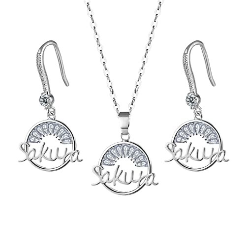 Conjunto de joyas de plata que no mancha la piel con colgante Sakura y pendientes
