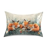 Zhirexin Cartoon Cute Fox Satin Pillowcase, Smooth and Cool Silk Pillow Case, Soft and Breathable Envelope Closure Silk Pillowcase for Hair and Skin,Standard Size 20 x 26in