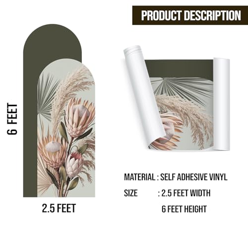 Image of PAPER PLANE DESIGN Boho Arch Wall Mural - Peel & Stick Wallpaper with Earthty Tone Plant - Waterproof Self Adhesive Canvas Texture for Living Room, Entryway - Size: 6ft x 2.5ft (E)