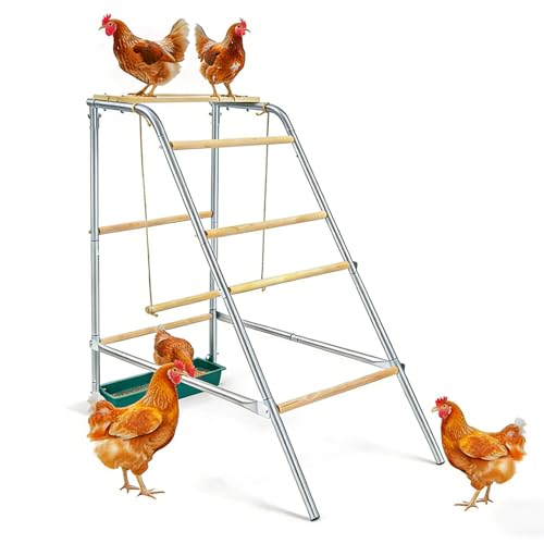 MIIWWOWO Sitzstangen für Hühner 110x49x100cm Hühnerstall Spielzeug mit Schaukeln & Water Trough für Hühnerhaltung Aufzucht von Geflügel oder Vögeln