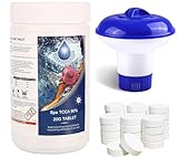 1 Kg Stabilised Chlorine Tablets 50 x 20g Slow Release with Floating Dispenser for Hot Tubs, Swimming Pools and Spas, Water Sanitising Tablets, Hot Tub Chemicals and Pool Accessories