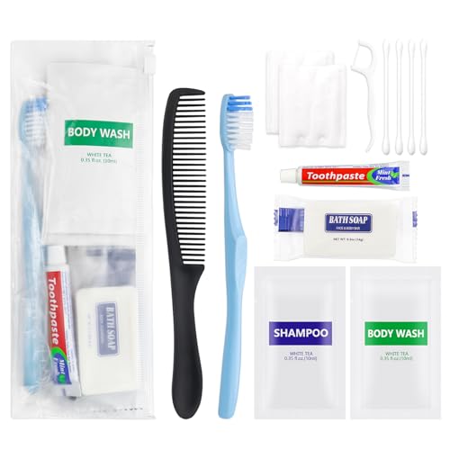 Pack of 10 Basic Toiletry Kits, Hygiene Kit Bulk, Individually Packed, Homeless Care Package Supplies Travel Size Toiletry Kit for Men Women Charity Reusable Toiletry Bag