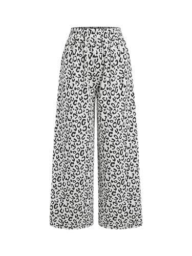 Image of CIDER Women Leopard Print Wide Leg Lounge Pants Sweatpants Elastic Waist Casual Trousers with Pockets