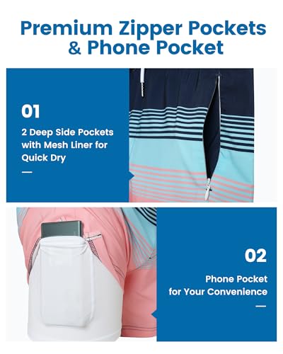 Image of maamgic Mens Swim Trunks with Compression Liner 5 Inch, Quick Dry Bathing Suit with Zipper Pockets, No-Chafing Swim Shorts