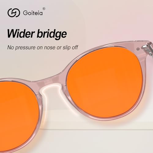 Image of Goiteia Retro Round Orange Blue Light Glasses for Women Men-Better Sleep /Eyes Strain-Spring Hinges for Comfort