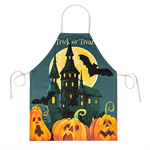 Hohomark Halloween Cooking Apron Halloween Party Castle Decorations Apron Scary Monster Face Bats Baking Bbq Apron Adjustable Kitchen Aprons For Women Men #TOP5