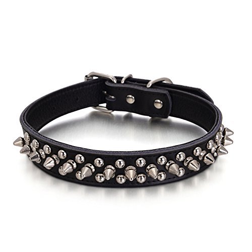 Spiked Rivet Studded Chain Adjustable Pu Leather Pet Collars for Cats Puppy Dogs,Black,L