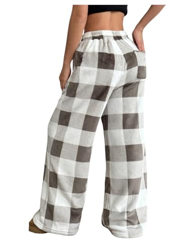 SOLY HUX Women's Plaid Pants Y2k Drawstring Wide Leg Baggy Pants Long Trousers with Pockets2