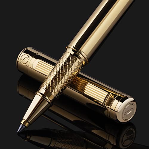 Scriveiner Pen, Splendida Penna Roller in Oro, Finitura Oro 24 Carati,...