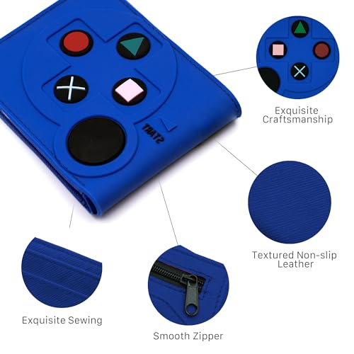 Image of Game Controller Wallets For Kids, Man, Teen Bifold Wallet Multiple Card Slots and Coin Pocket Gamepad Silicone And PU Leather Surface Video Game Kids Wallet in Blue