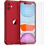 ORETECH for iPhone 11 Case, with [ 2 x Tempered Glass Screen Protector] 360 Shockproof Heavy Duty Protection Ultra Thin Hard PC Silicone TPU Rubber Bumper Cover for iPhone 11(2019) - Red - Image 2