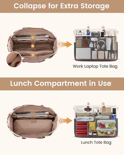 Image of LOVEVOOK Lunch Box Tote Bag for Women, 15.6 Inch Laptop Work Bag with Lunch Compartment, Oversized Tote with 40oz Cup Holder for Teacher, Nurse & Office Commuter