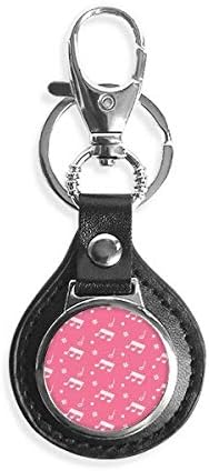 Diagonal Music Notes Pink Key Chain Ring Keyholder Hook Leather Metal image 2