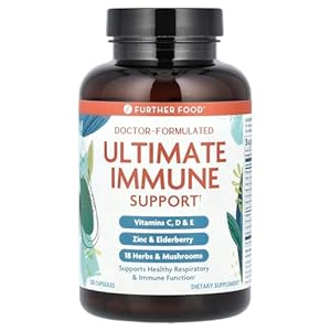 Further Food Ultimate Immune Support Vitamin C, D, E and Zinc + Natural Immunity Booster Multivitamin Herbal Supplement Elderberry & Echinacea, Daily Immune Defense & Antioxidant Support.