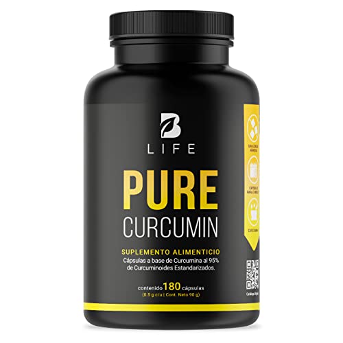 Curcumina Pura de 180 Cápsulas 1000 mg por porción. Ingredientes Naturales. Pure Curcumin B Life.