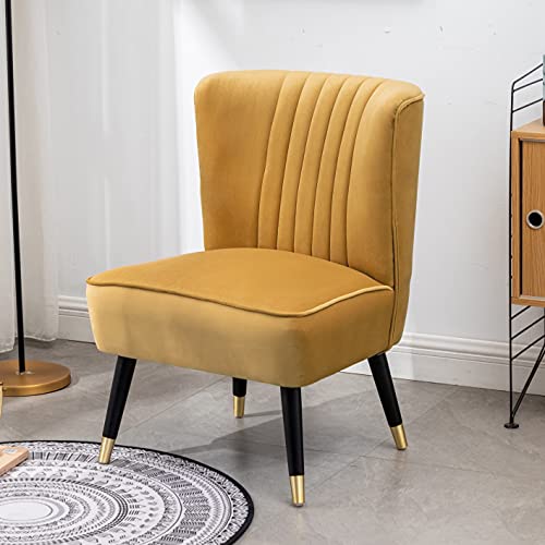 Sillón Armazón Madera Tapizado Terciopelo Dorado miniatura 1