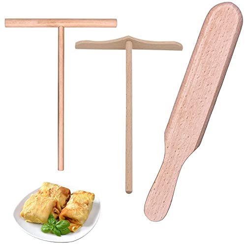 3pcs EspáTula De Crepe De Madera Herramientas Juego De Esparcidor De Crepas Y EspáTula De Madera De Haya Natural Tortillas Esparcidor Crepe Con Mango Juego Herramientas Para Panqueques Beech Stall Cover