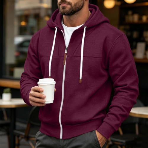 Mens Full Zip Hoodies Fashion Fleece Drawstring Hooded Sweatshirts Jackets - image 5