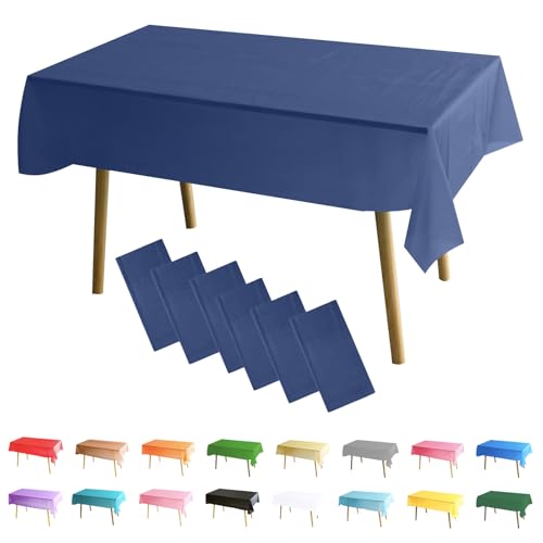 MOMAHUA 6 Packs Bleu Marine Nappes,137x274cm PEVE Nappe de Table Rectangulaire,Nappes Imperméables pour Fête...