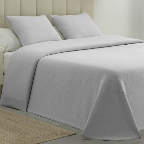 DHESTIA HOME - Colcha Piqué Aitana Gris Calidad Hotel Tejido Polialgodón - Color Gris, Talla 280x270 cm