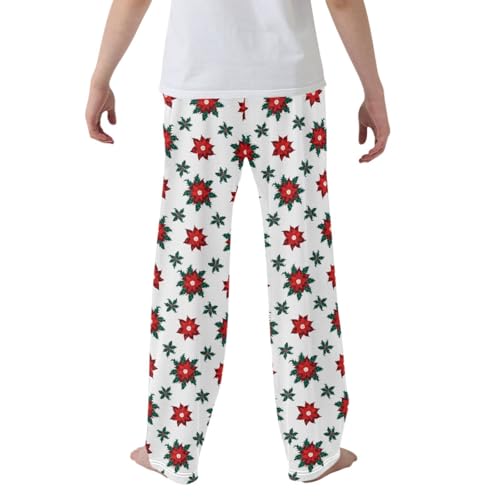 CaTaKu Boys Buffalo Poinsettia Christmas Pants for Boys Girls Wide Leg Sweatpants Kids Long Bottoms with Pockets Size 6-14Y2