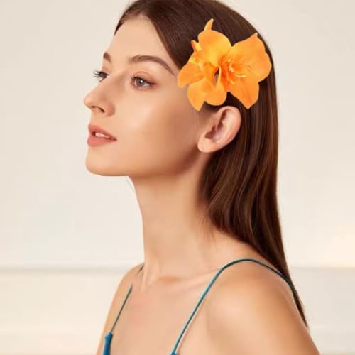Set de 5 pinzas de cabello con flores Hawaiian Lily para mujeres y niñas, accesorio de moda bohemio para bailarinas, bodas y fiestas en la playa miniatura 3