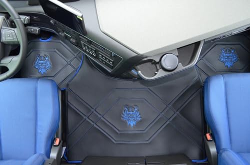 Tapis de sol lisse Volvo FH5 similicuir noir et bleu pour doubles sieges pneumatiques