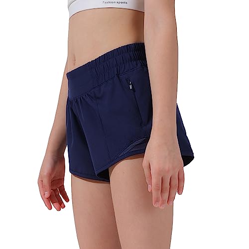 Aurefin Girls Athletic Shorts, Lightweight Running Shorts for Teen Girls Kids Sports Active Short with Zip Pocket and Elastic2