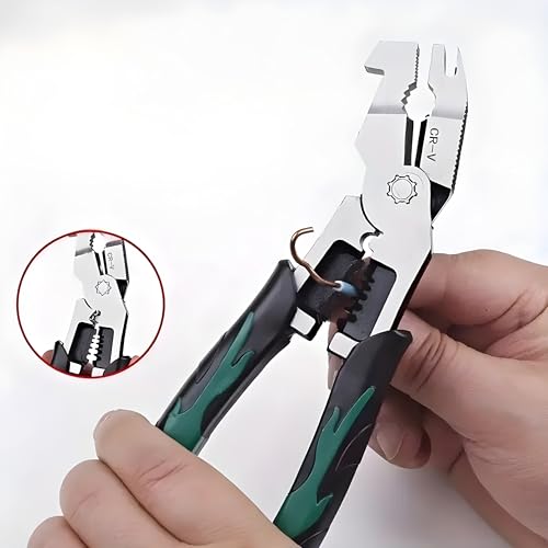 Image of XBEY Heavy-Duty Multi-Purpose Ammonium Steel Pliers with Non-Slip Jaws & Handle - Corrosion-Resistant, Sturdy Construction for Cutting, Shearing, Stripping, Tightening (Heavy Duty Green Plier)