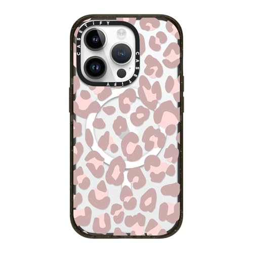 CASETiFY �C���p�N�g iPhone 14 Pro �P�[�X [MIL�K�i���� (4x MIL-STD-810G)/2.5m����̗����������N���A/MagSafe �ɑΉ�] - Dusty Pink Leopard Phone Case - �u���b�N