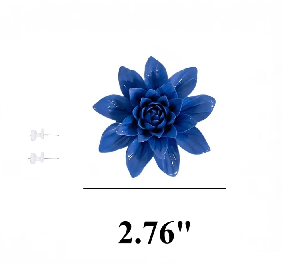 Image of Royal Blue,Paeonia lactiflora, 2.76 inch,Ceramic Flower Wall Art Decor, Artificial Flower Wall Sculpture,Handmade Ceramic Flowers for Home,Hallway,Living Room, Kitchen,Bathroom