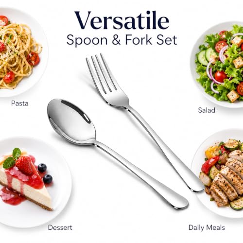 Image of Stainless Steel Silverware Set, 8-Piece Dinner Forks and Spoons, 7.3-Inch, Mirror Polished, Dishwasher Safe Flatware