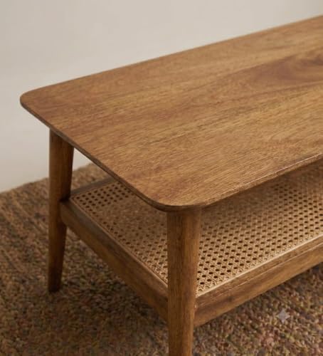 Image of Wooden Center Coffee Table with Storage | Solid Sheesham Wood Centre Table for Living Room, Drawing Room & Office | Tea Table (Brown)