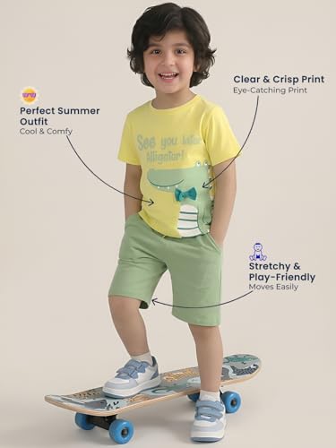 Image of POLKA TOTS 100% Pure Cotton T-Shirt and Shorts Combo For Boys | Summer Dress & Beach Wear for Boys and Toddlers | Breathable Premium Fabric Co-Ord Set Kids | Relaxed Fit Casual Summer Outfit for Kids