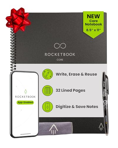 Rocketbook Core Reusable Smart Notebook, Lined Pages For School, Work