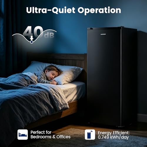 Image of BANGSON 6.5 Cu.ft Upright Freezer, Stand up Freezer with Adjustable Thermostat, Removable Leg, Reversible Single Door, for Bedroom /Home /Dorms /Apartment, Black