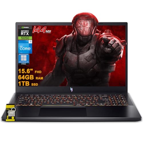 Image of acer Nitro V 15 Gaming Laptop 15.6 inch FHD IPS 165Hz Intel 8-core i5-13420H 64GB DDR4 1TB SSD GeForce RTX 5050 GDDR7 DLSS4 (Up to 440 AI Tops) Backlit Thunderbolt WiFi6 Win11Pro ICP Hub