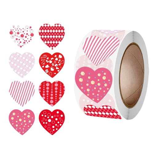 Pegatinas en forma de corazón para San Valentín, 500 piezas de etiquetas en forma de corazón, pegatinas y calcomanías - Etiquetas de amor en forma de rollo, para oficina, de cumpleaños, hogar