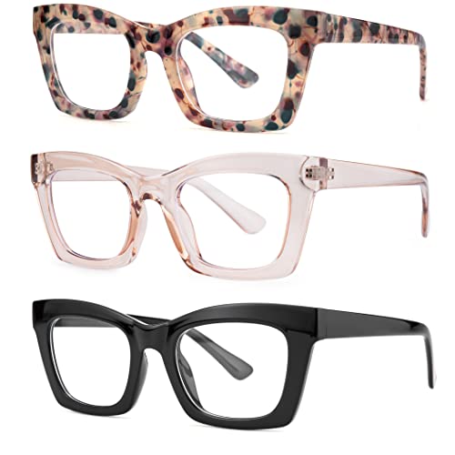 Image of 3 pack style Spring hinge Readers Blue Light Blocking Computer Square Reading Glasses for Women Men
