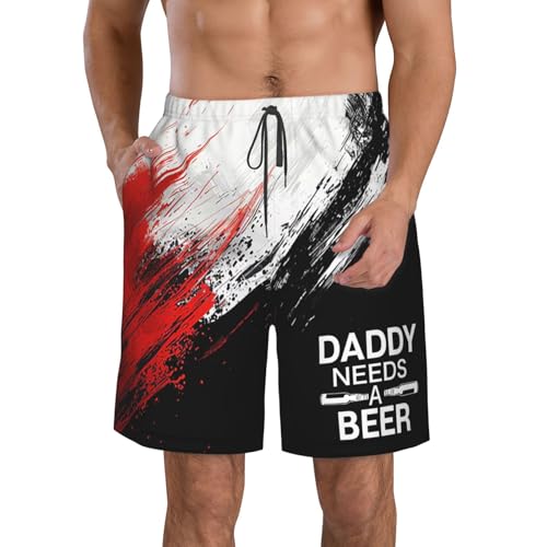 Board Shorts Daddy Needs a Beer Funny Mens Swim Trunks Quick Dry Swim Shorts Beach Short Summer Swimwear with Pockets