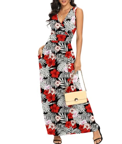 Image of LILBETTER Women Sleeveless Deep V Neck Loose Plain Long Maxi Casual Dress