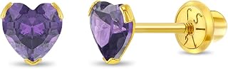 14k Yellow Gold 5mm Tiny Heart Cubic Zirconia Screw Back Earrings for Baby Girls, Toddlers, and Young Girls - Simulated Birthstone CZ Heart Stud Earrings for Girls - Small Stud Earrings for Children