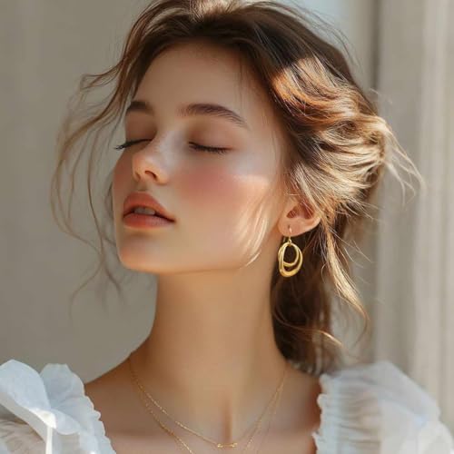 Gold Earrings for Women 14K Gold Hoop Earrings for Women Hoop Dangle Earring for Womens Hoops Radiant and Enchanting Double Hoops Drop Dangle Earring for Womens4