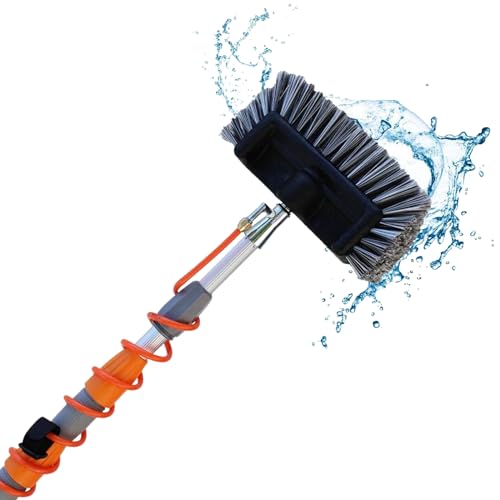 Aquascopic Perche Télescopique avec Brosse 5 surfaces perméable à l’eau et Tuyau d'eau spirale Externe - Nettoyeur de vitres et panneaux solaires réglable en hauteur - Jusqu'à 8m
