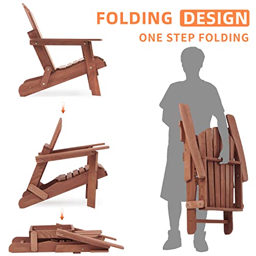 Oversize Wooden Outdoor Folding Adirondack Chair Set of 2 with Pre-Assembled BackRest & SeatBoard, Wood Patio Chair for Garden Backyard Porch Pool Deck Firepit