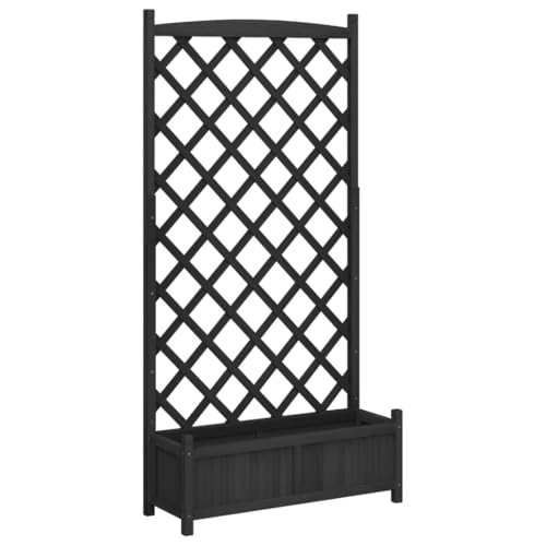 vidaXL Pflanzkübel mit Spalier, Pflanzgefäß mit viel Platz, Pflanzenkasten für Garten Terrasse, Blumenkasten Pflanztopf, Schwarz Massivholz Tanne