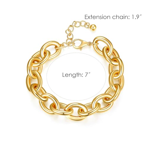 LANE WOODS Gold Bracelets for Women 14k Gold Plated Chunky Thick Large Link Chain Bracelet4